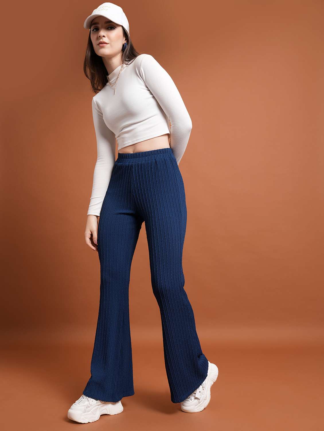 women blue self-designed bootcut trouser - 21596408 -  Standard Image - 4