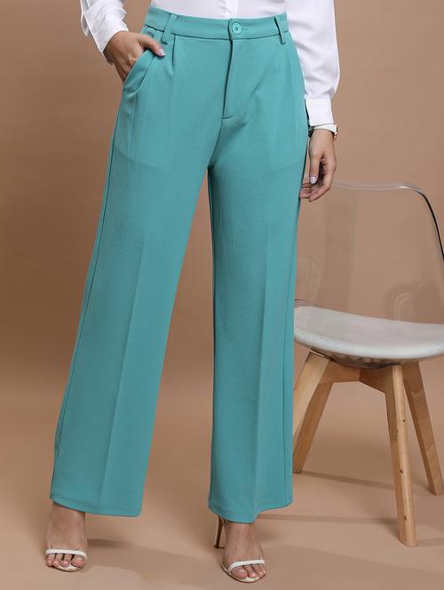 women green solid tailored pant - 21596413 - Standard Image - 0