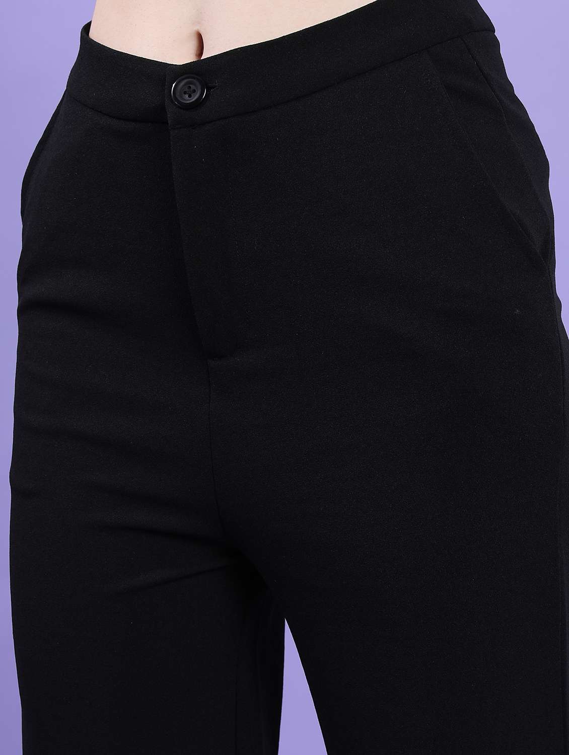 women black solid tailored pant - 21596417 -  Standard Image - 4