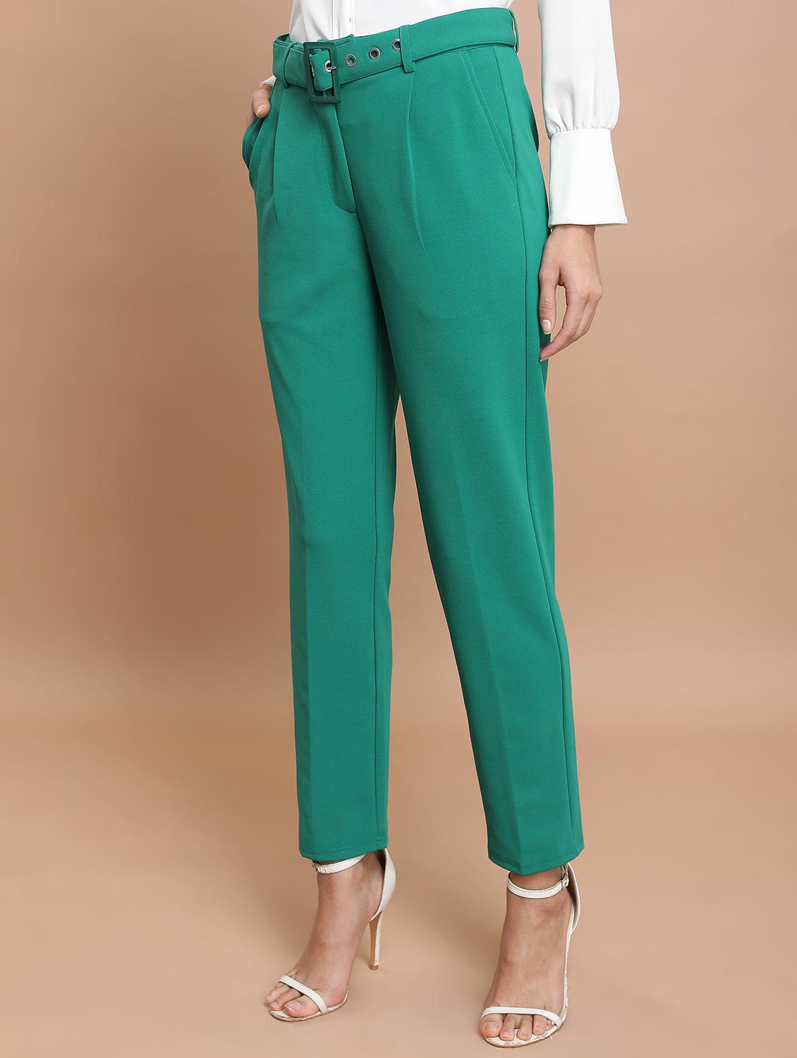 women green solid chinos trouser - 21596424 -  Standard Image - 1