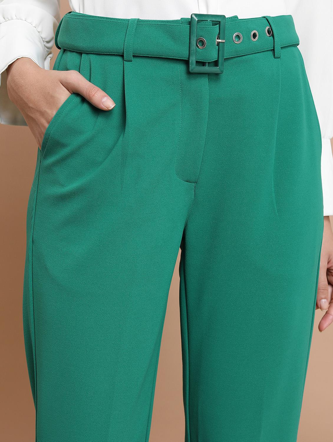 women green solid chinos trouser - 21596424 - Standard Image - 4