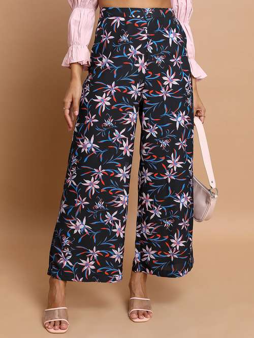 women black floral printed wide leg trouser - 21596426 - Standard Image - 0
