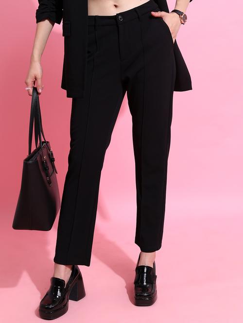 women black solid tailored pant - 21596436 - Standard Image - 0