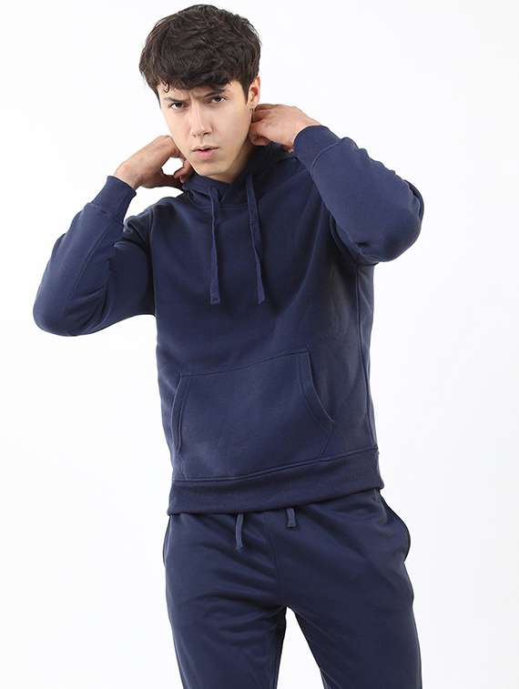 men plain hooded long sleeve sweatshirt