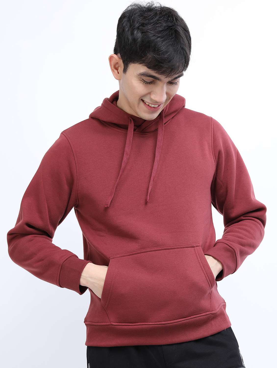 men plain hooded long sleeve sweatshirt