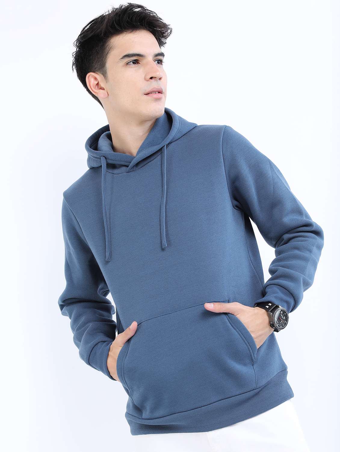 men plain hooded long sleeve sweatshirt