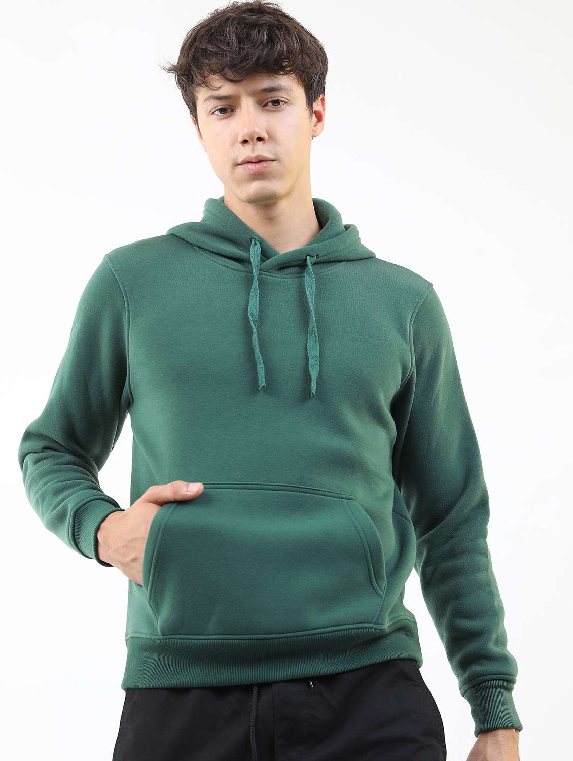 men plain hooded long sleeve sweatshirt