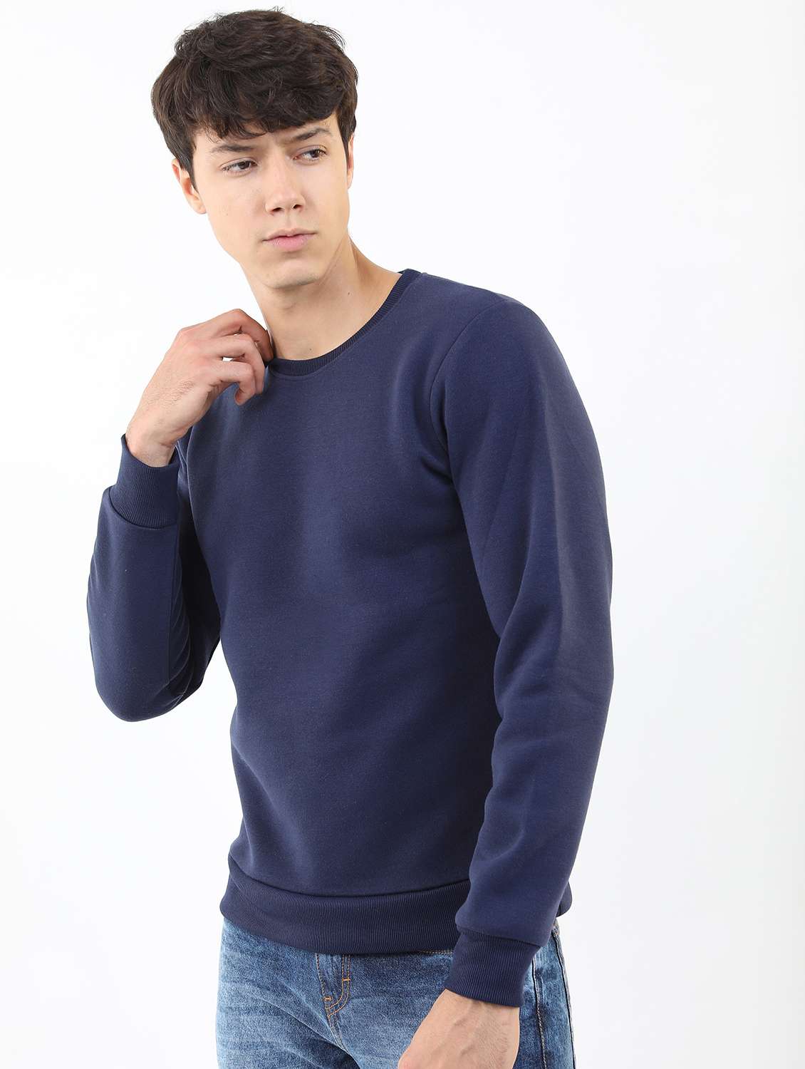 men plain round neck long sleeve sweatshirt - 21596473 - Standard Image - 1