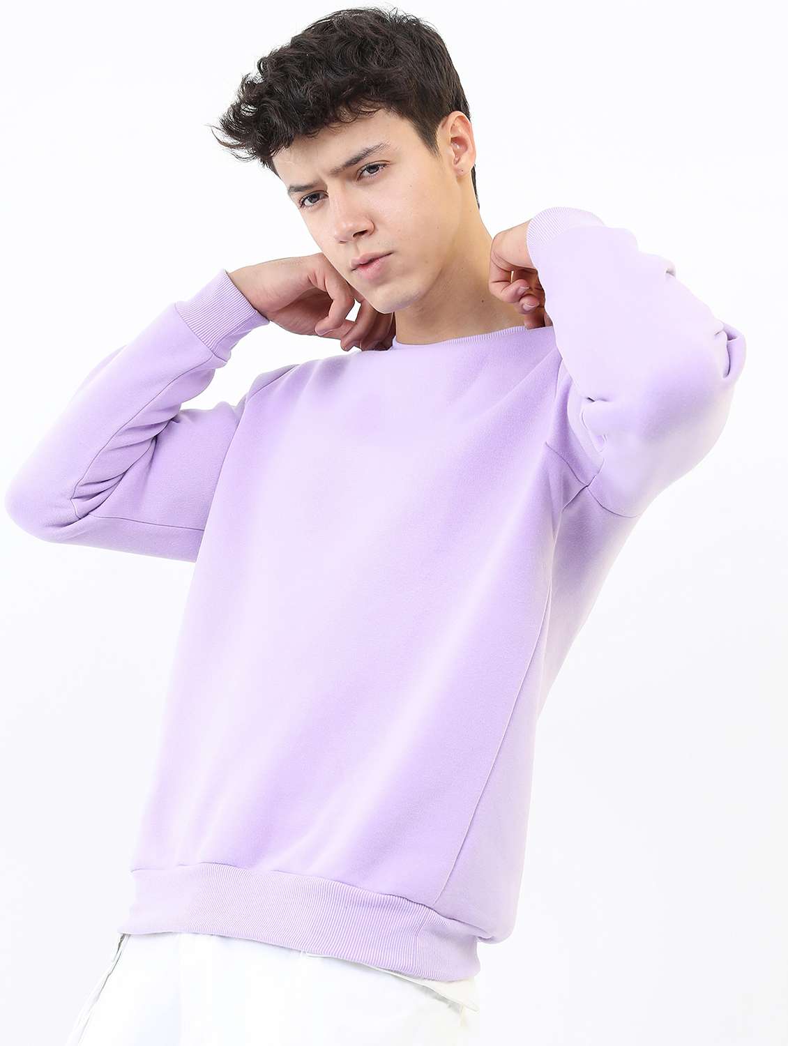 men plain round neck long sleeve sweatshirt - 21596492 -  Standard Image - 1