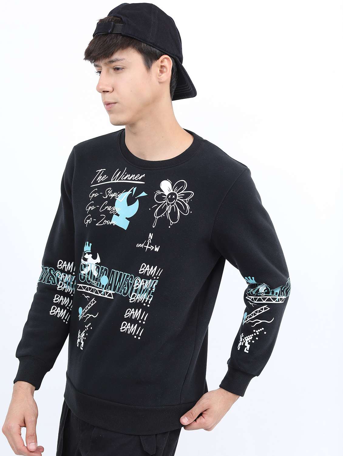 men long sleeves front print sweatshirt - 21596503 -  Standard Image - 1