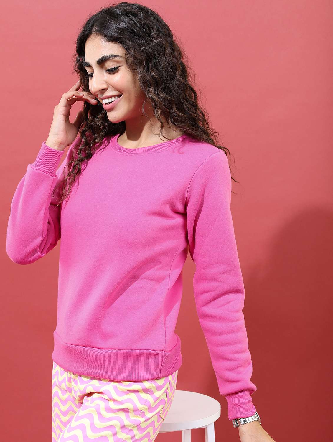 women pink plain sweatshirt - 21596517 -  Standard Image - 1