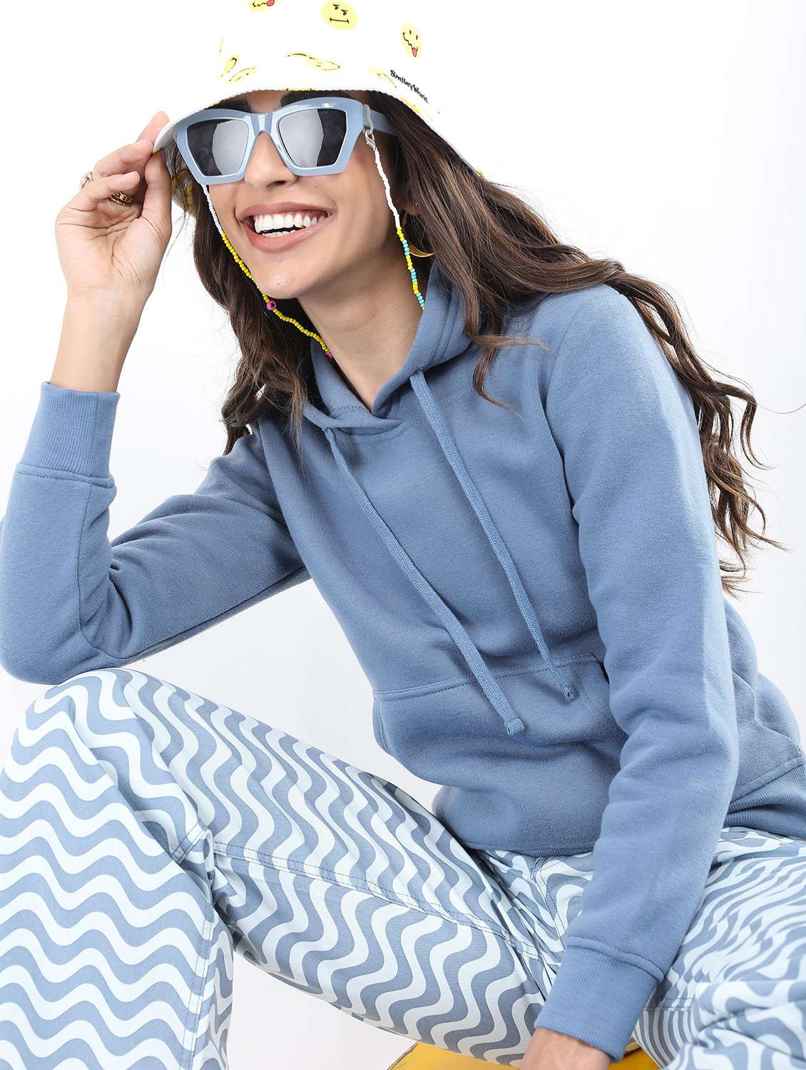 women blue plain sweatshirt