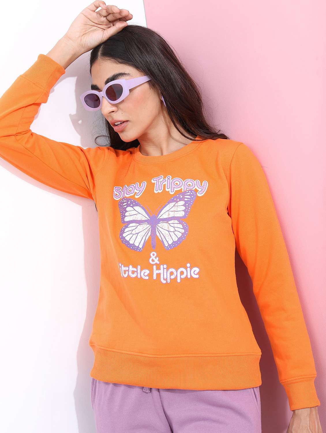 women long sleeve front print sweatshirt