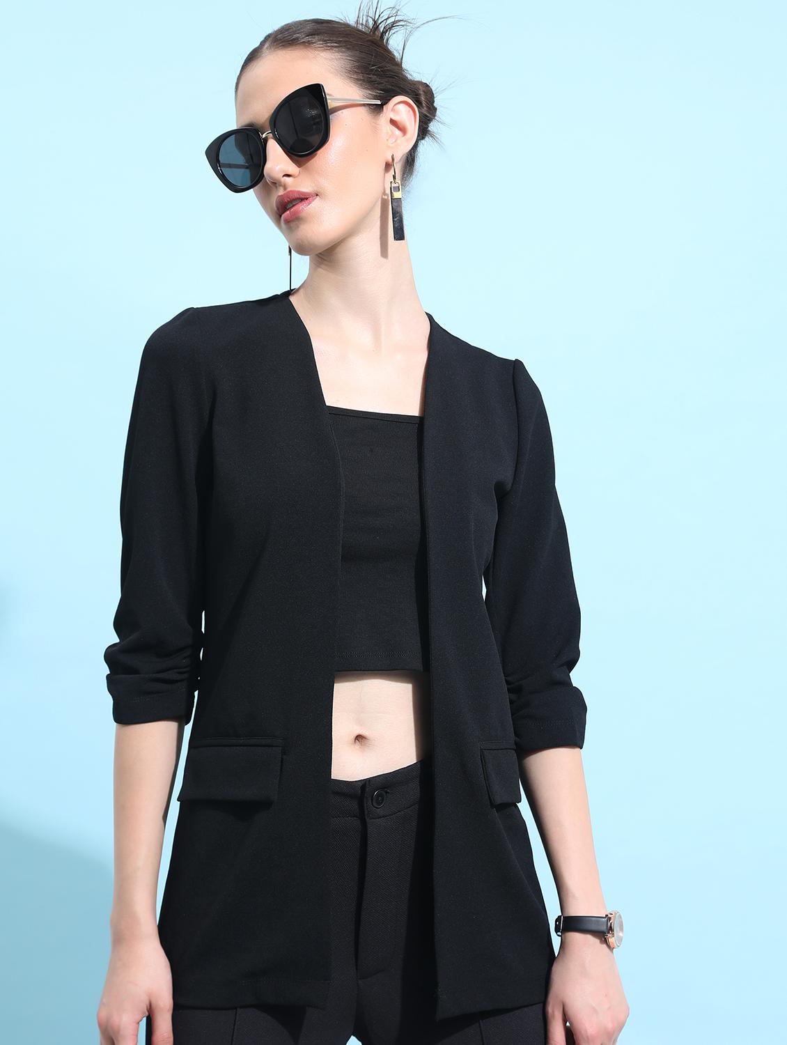 women black solid casual blazer - 21596568 -  Zoom Image - 0