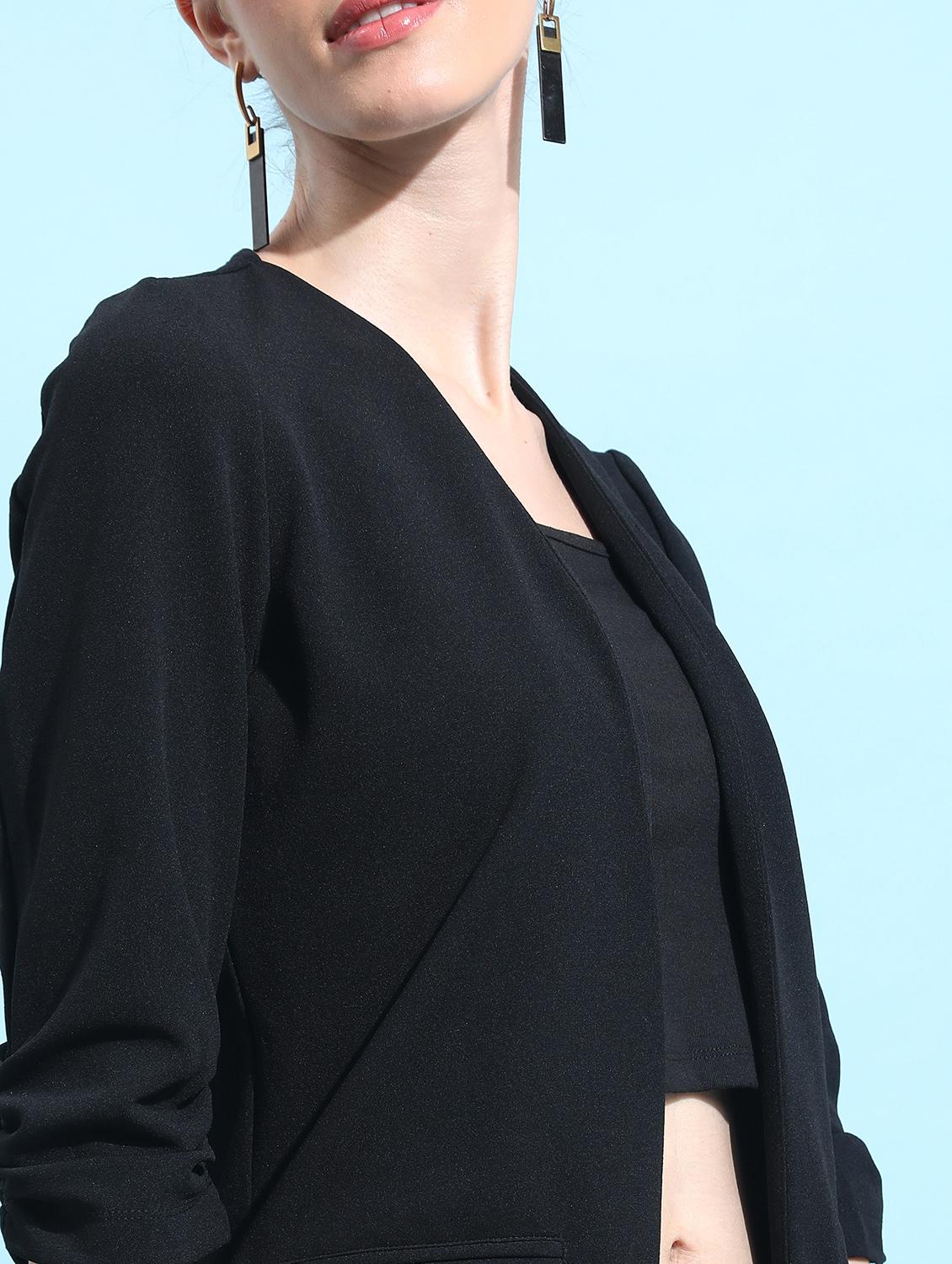 women black solid casual blazer - 21596568 - Standard Image - 4