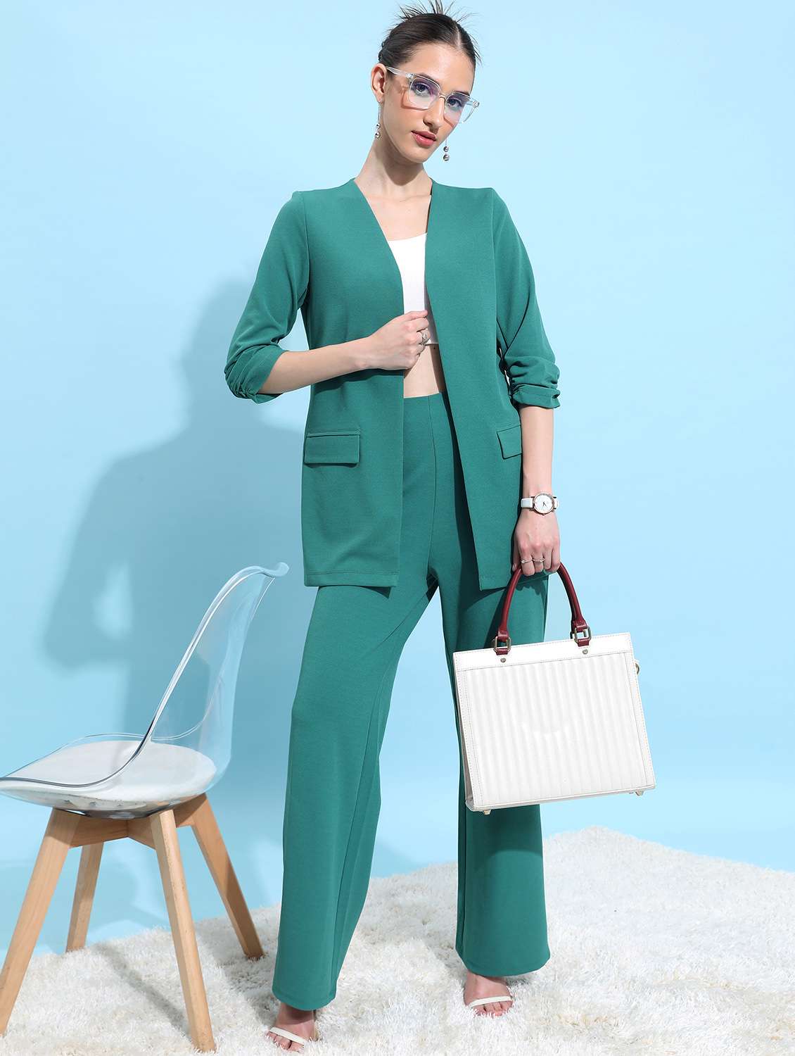 women green solid casual blazer - 21596569 -  Standard Image - 4