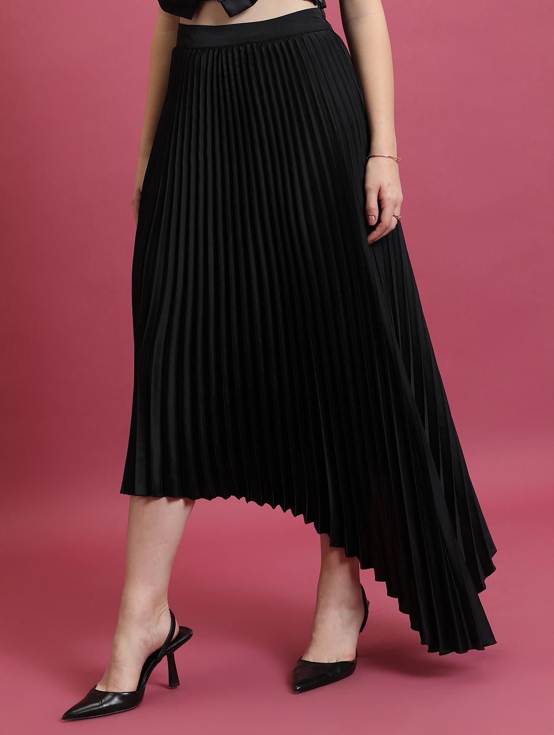 women black solid pleated skirt - 21596629 - Standard Image - 1