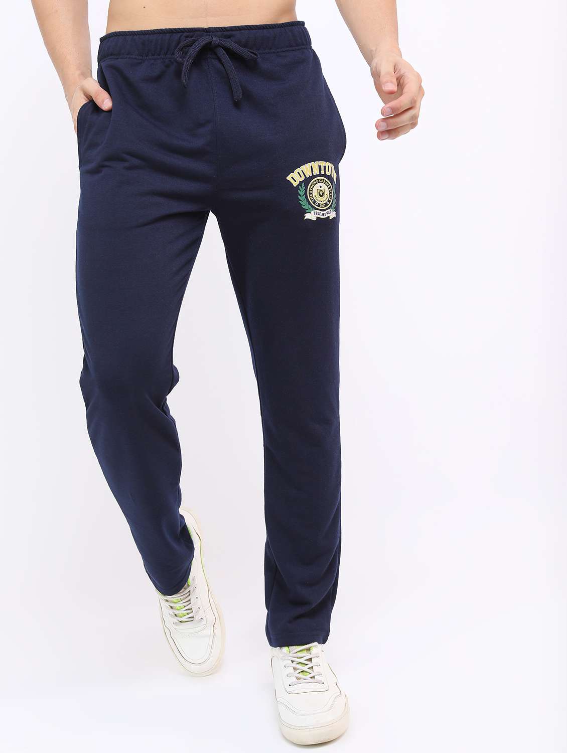 men placement print regular fit track pant