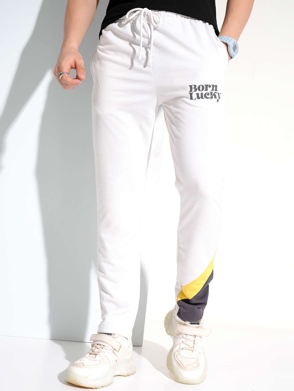 men placement print regular fit track pant