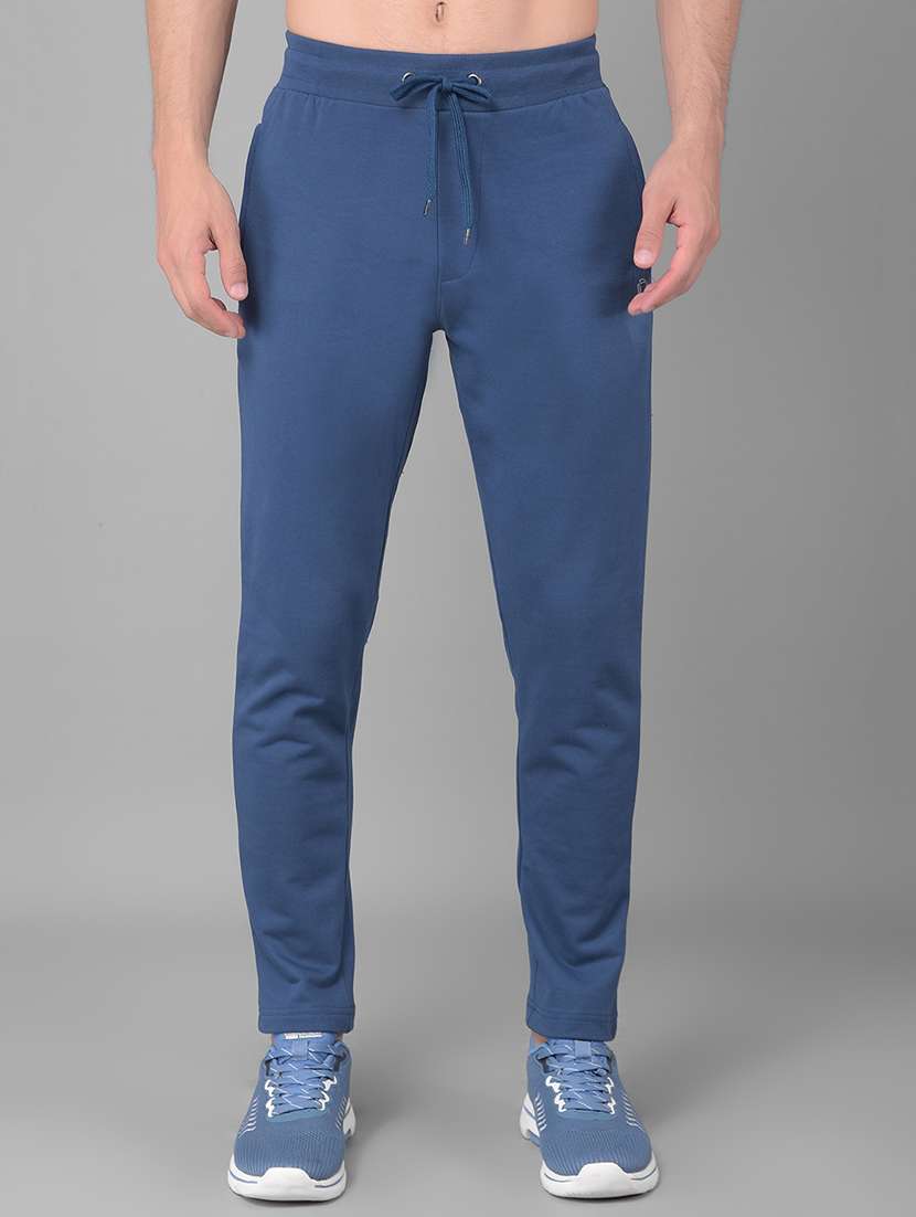 men light blue solid ankle length track pants