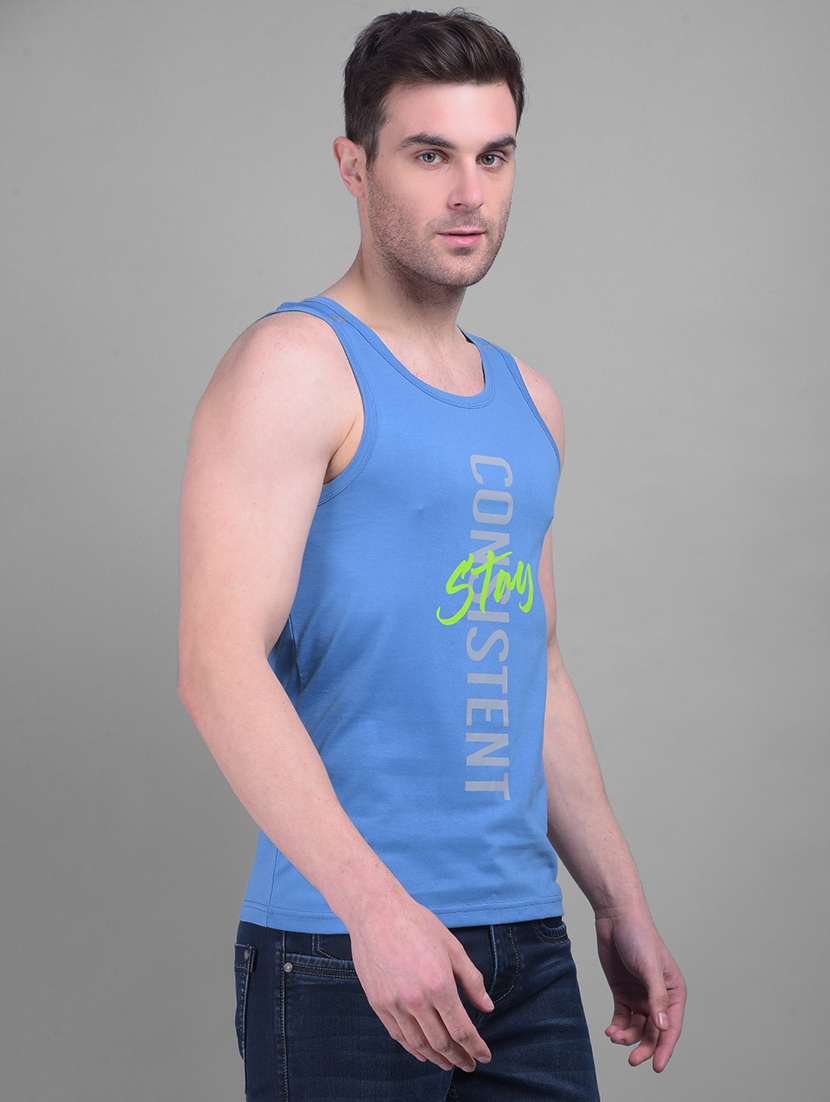 men blue typographic vest - 21597364 -  Standard Image - 1