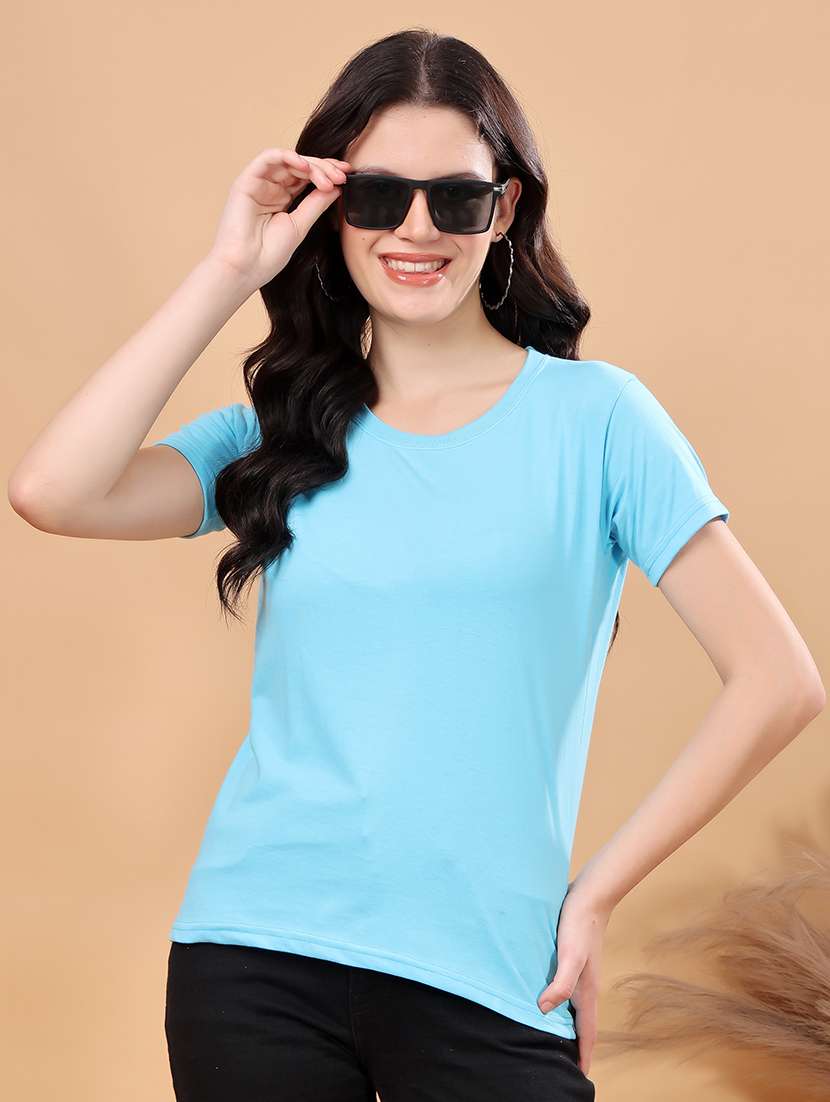women solid short sleeve regular fit  t-shirt