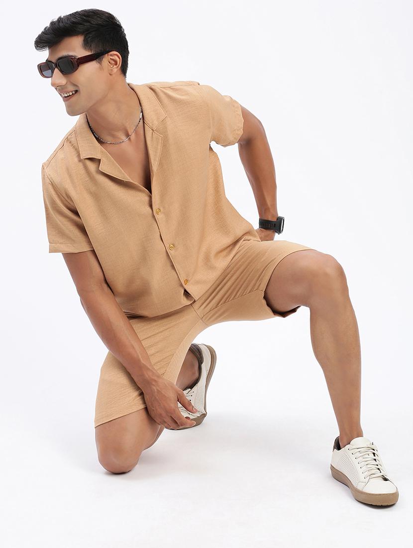 men solid cuban collar short sleeves co-ord set - 21597392 - Standard Image - 4