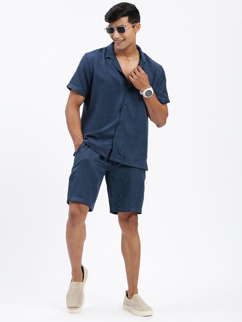 men solid cuban collar short sleeves co-ord set - 21597400 - Standard Image - 4