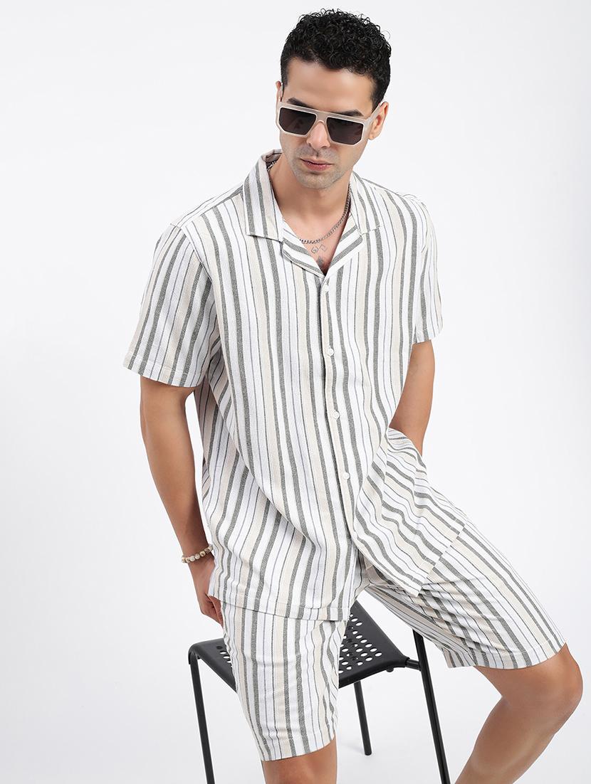 men striped cuban collar short sleeves co-ord set - 21597403 -  Standard Image - 1