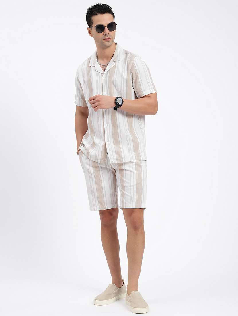 men striped cuban collar short sleeves co-ord set - 21597409 -  Standard Image - 4