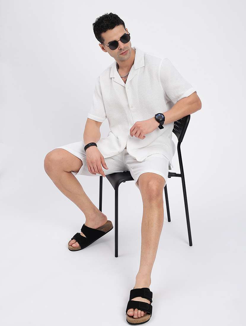 men solid cuban collar short sleeves co-ord set - 21597411 - Standard Image - 4