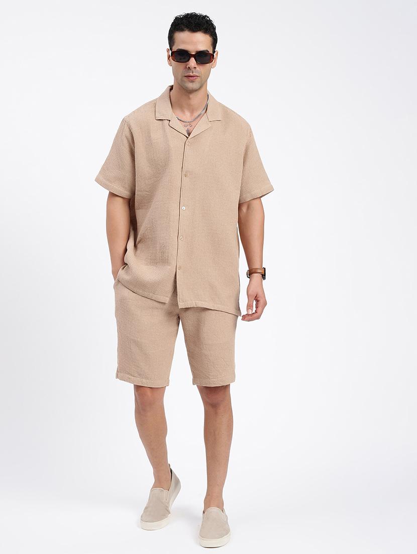 men solid cuban collar short sleeves co-ord set - 21597412 - Standard Image - 4