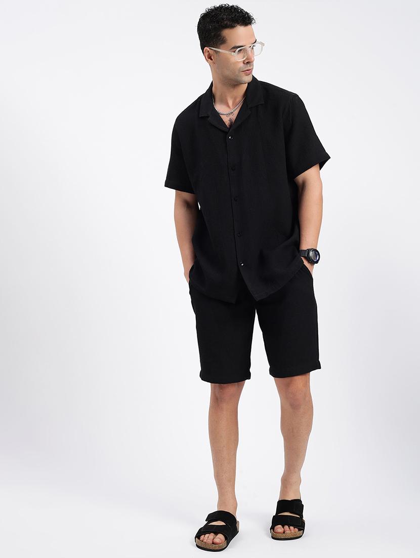 men solid cuban collar short sleeves co-ord set - 21597414 - Standard Image - 4