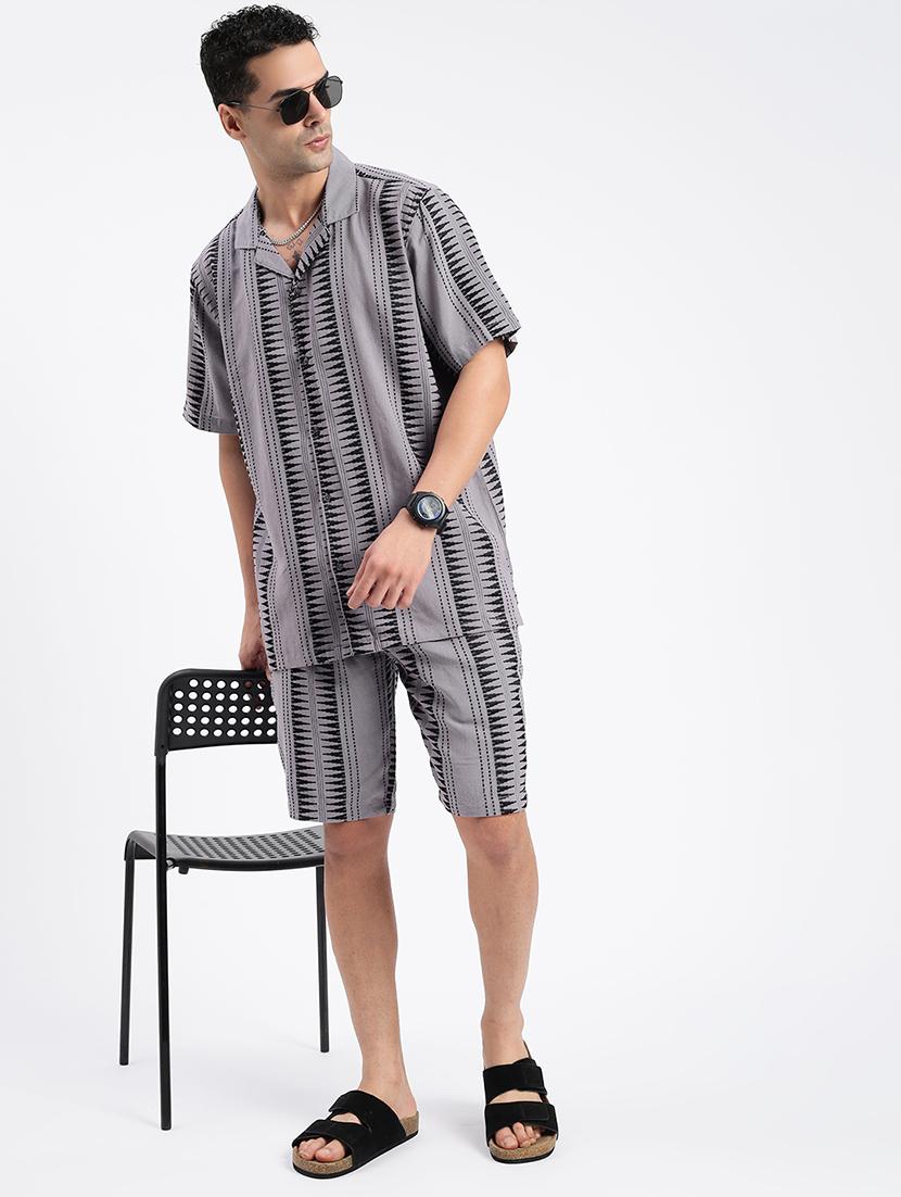 men geometrical cuban collar short sleeves co-ord set - 21597417 - Standard Image - 4