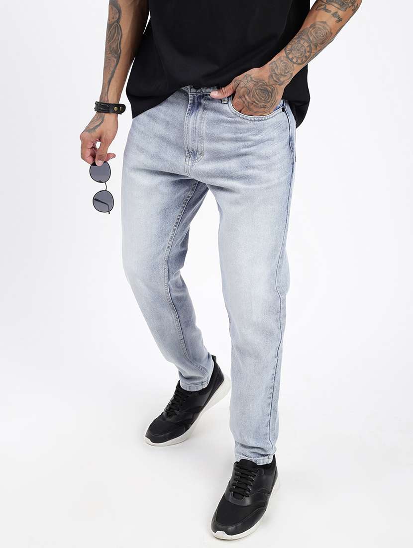 men light blue denim plain jeans - 21597420 -  Standard Image - 4