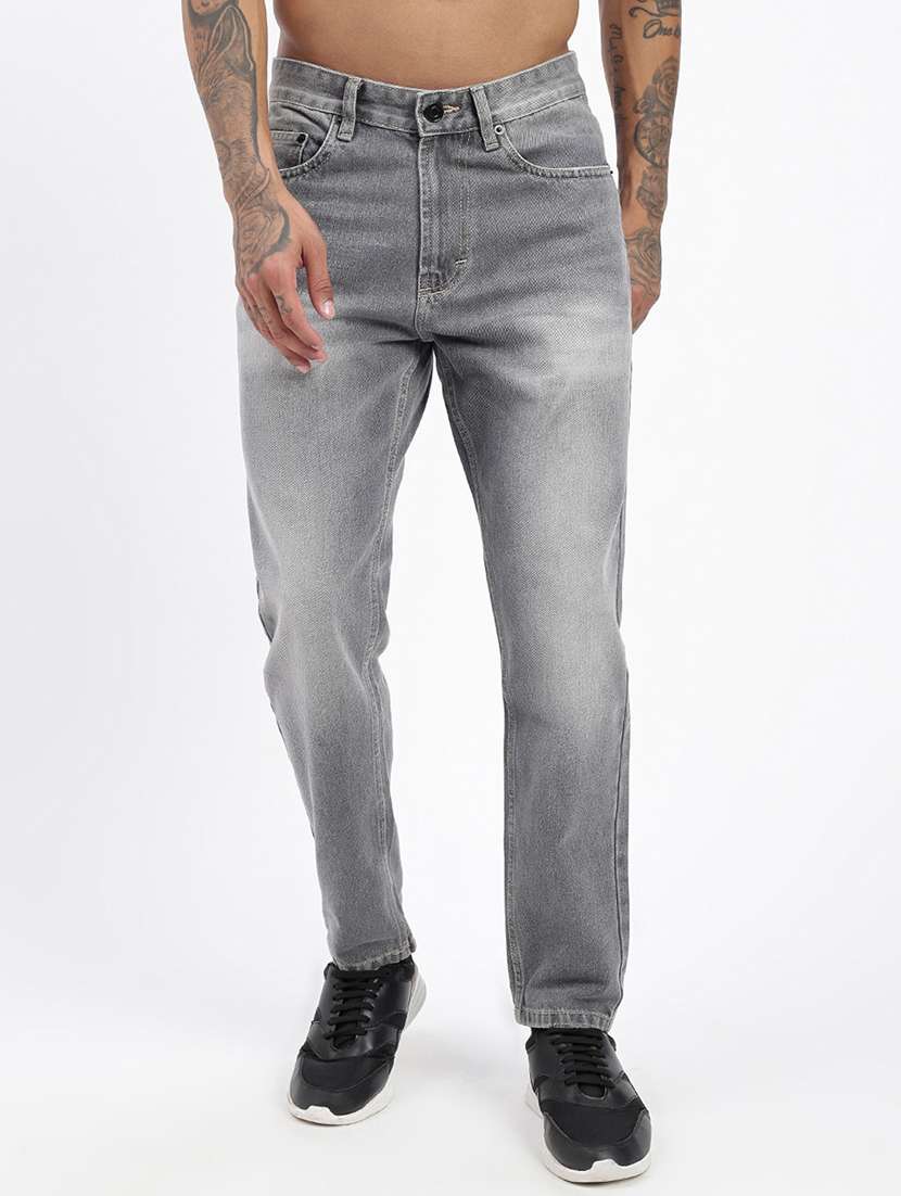men grey denim plain jeans
