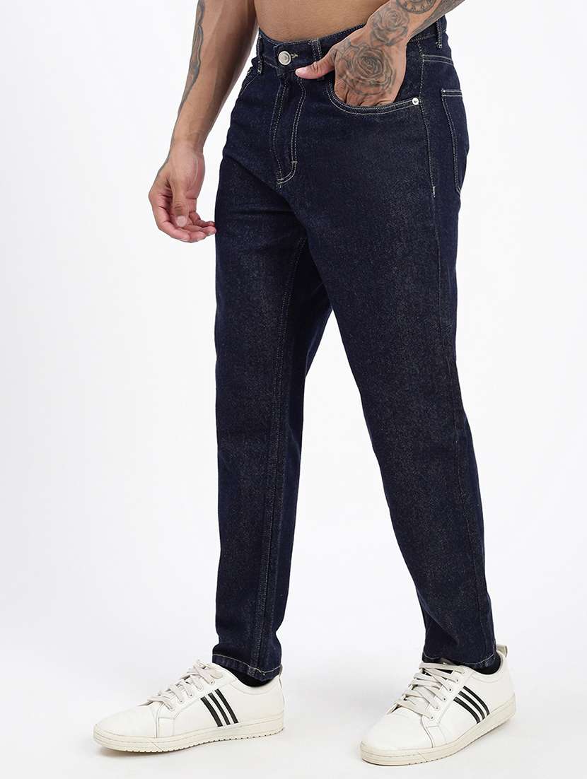 men navy blue denim plain jeans - 21597422 -  Standard Image - 1