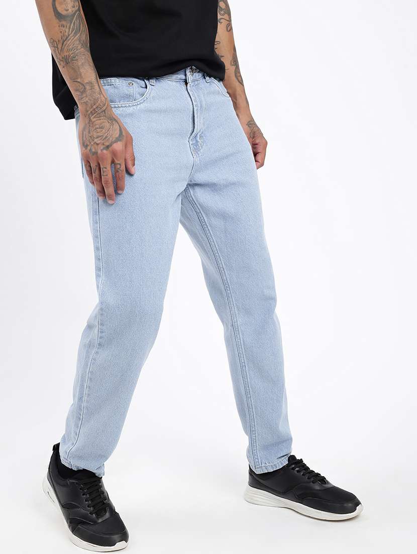 men light blue denim plain jeans - 21597423 -  Standard Image - 4