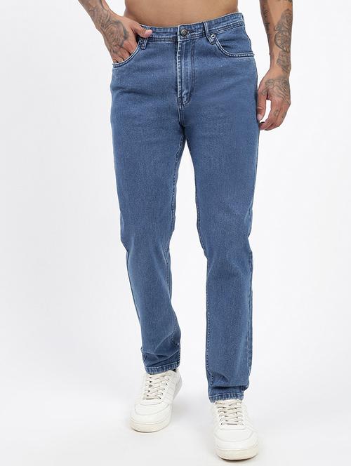 men blue denim plain jeans - 21597426 - Standard Image - 0
