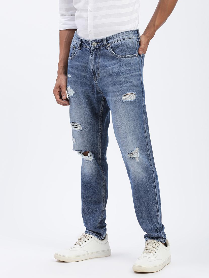 men blue denim distress jeans - 21597429 -  Standard Image - 1