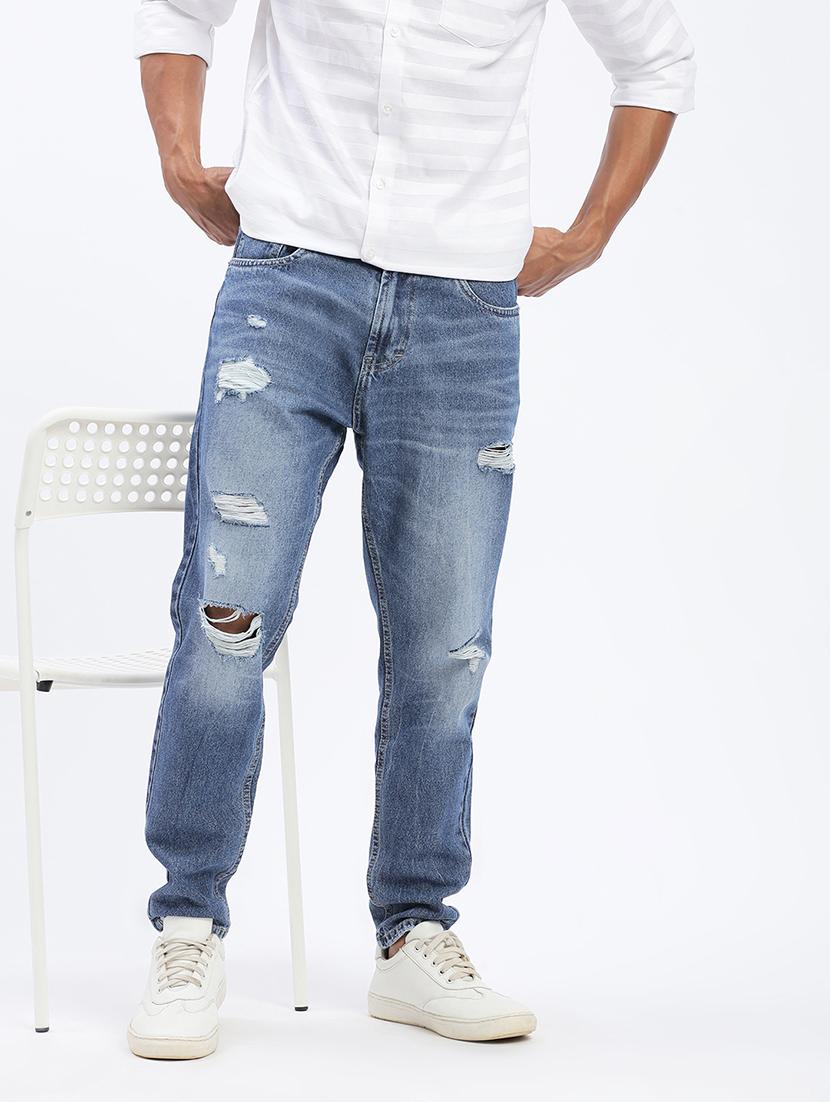 men blue denim distress jeans - 21597429 - Standard Image - 4