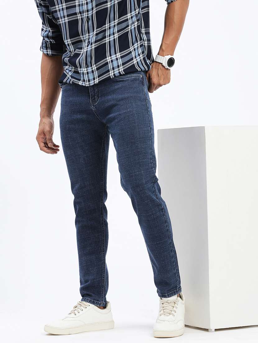 men navy blue denim plain jeans - 21597435 -  Standard Image - 4