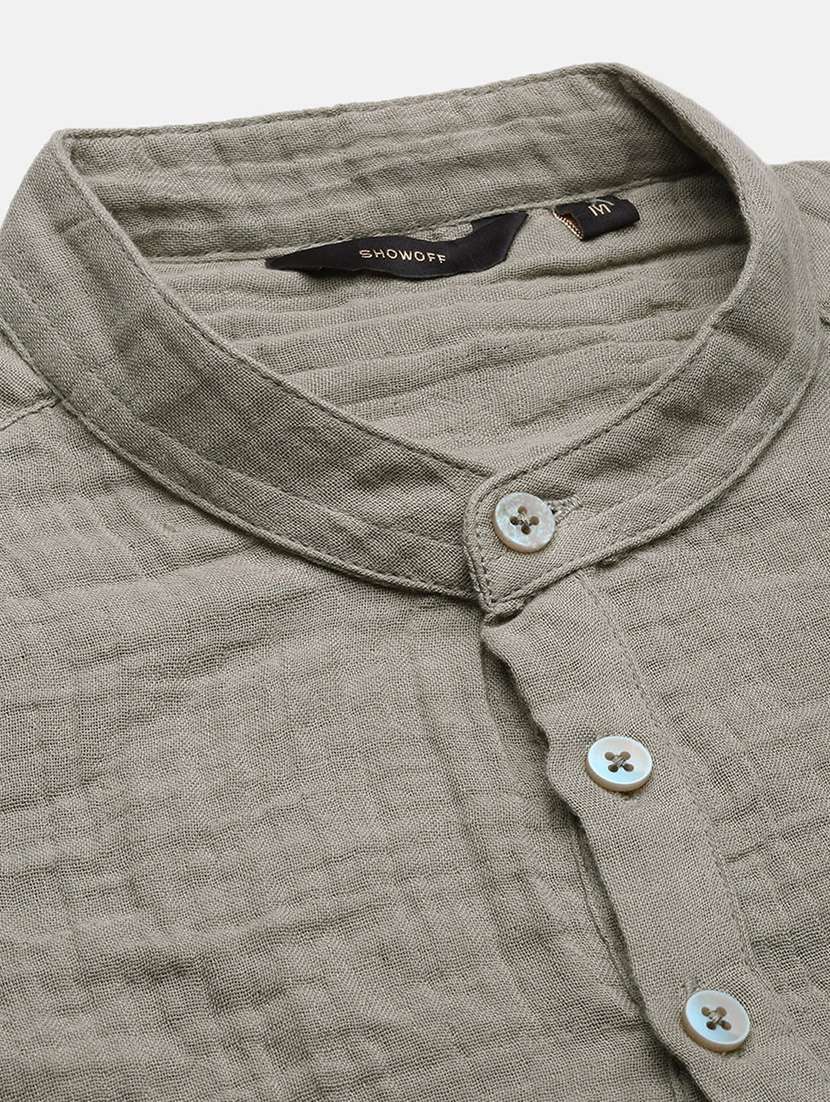 men mandarin neck solid short kurta - 21597441 -  Standard Image - 6