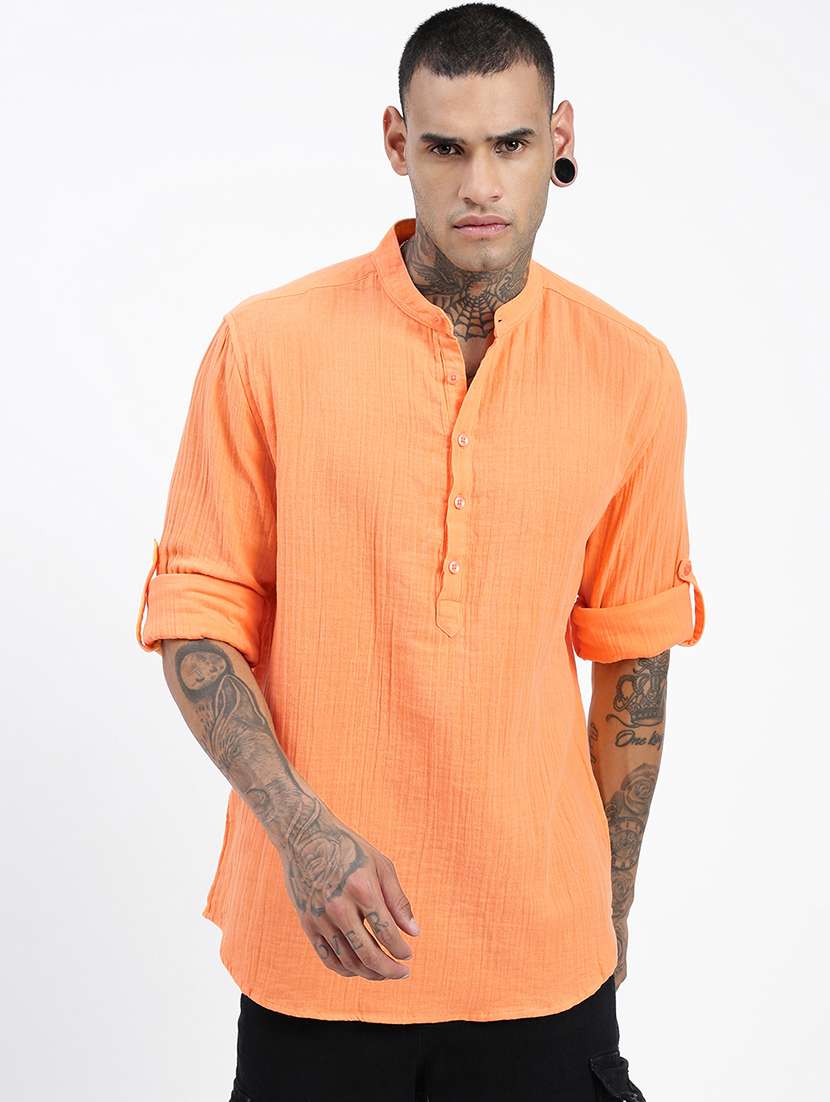 men mandarin neck solid short kurta