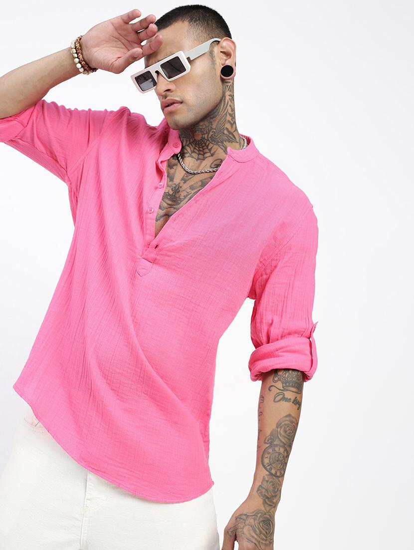 men mandarin neck solid short kurta - 21597445 - Standard Image - 1
