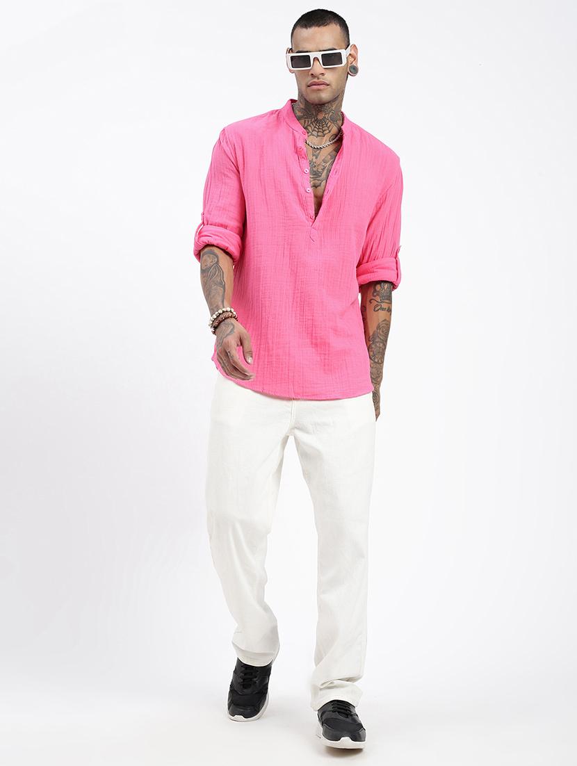 men mandarin neck solid short kurta - 21597445 - Standard Image - 4