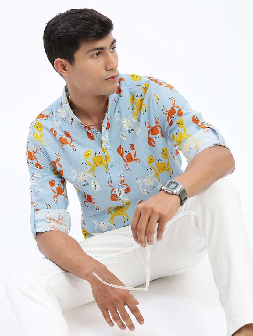 men mandarin neck printed short kurta - 21597446 -  Standard Image - 1