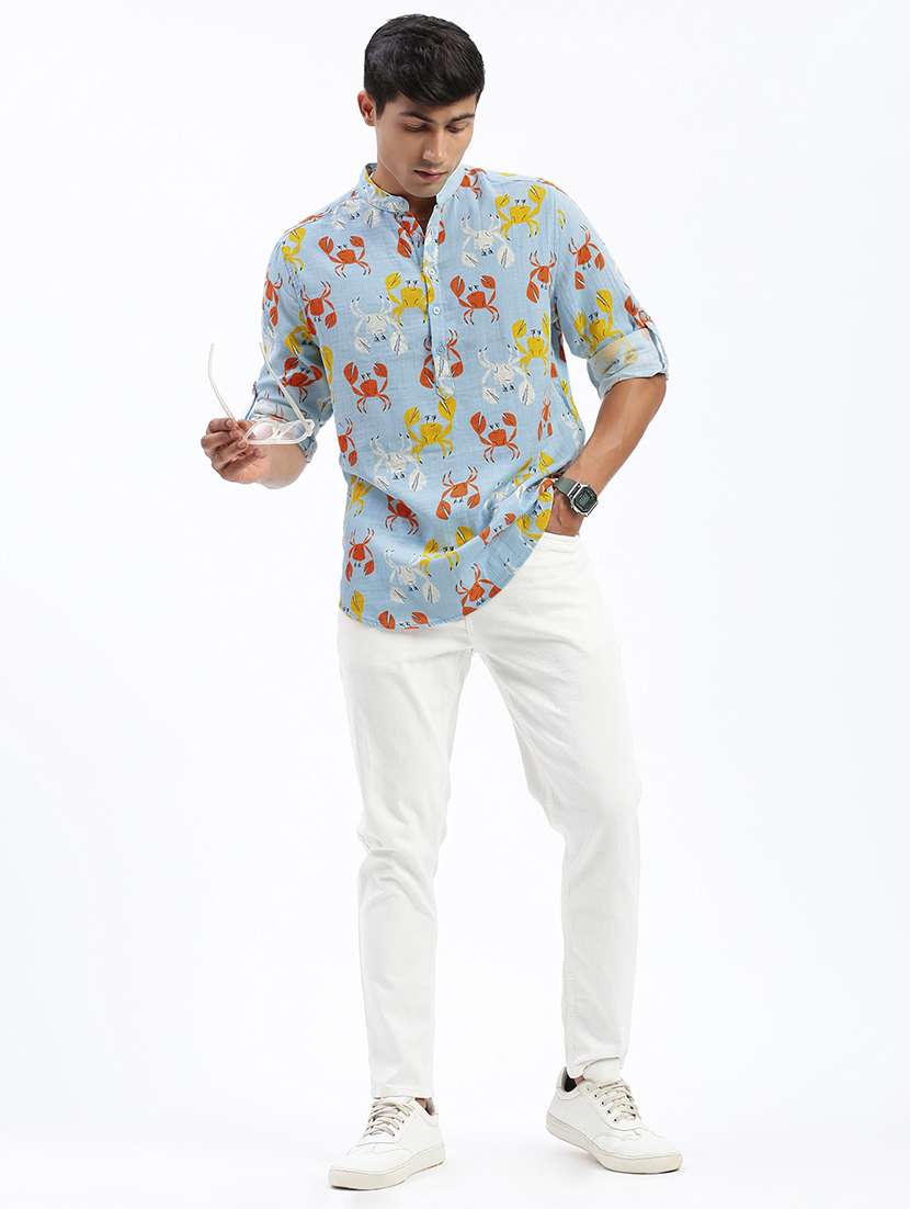 men mandarin neck printed short kurta - 21597446 -  Standard Image - 4