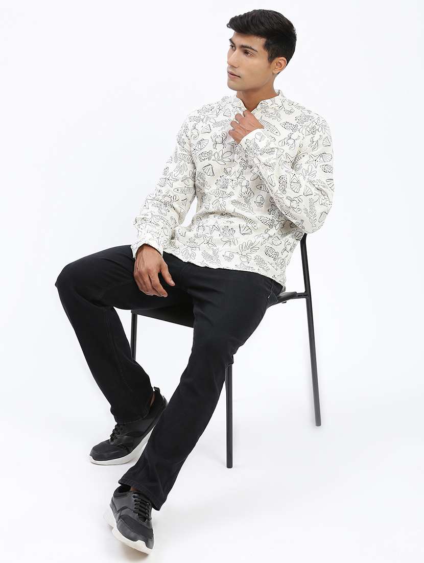 men mandarin neck printed short kurta - 21597447 -  Standard Image - 4