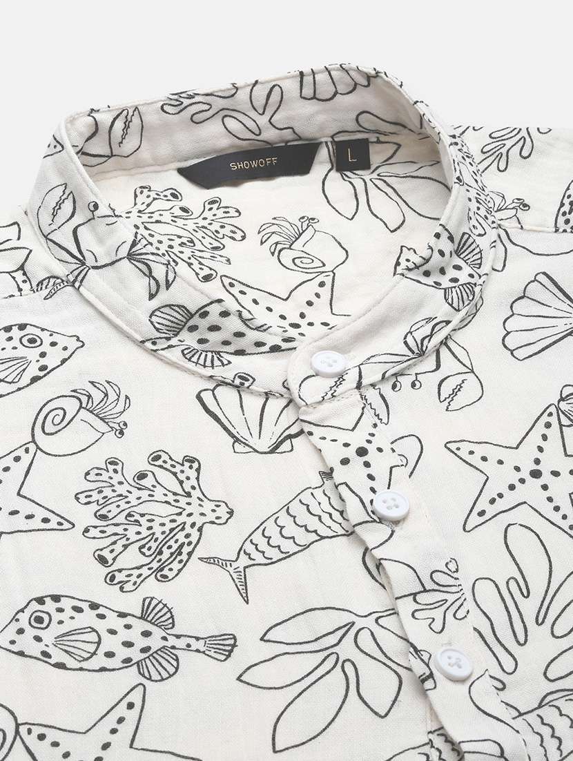 men mandarin neck printed short kurta - 21597447 -  Standard Image - 6